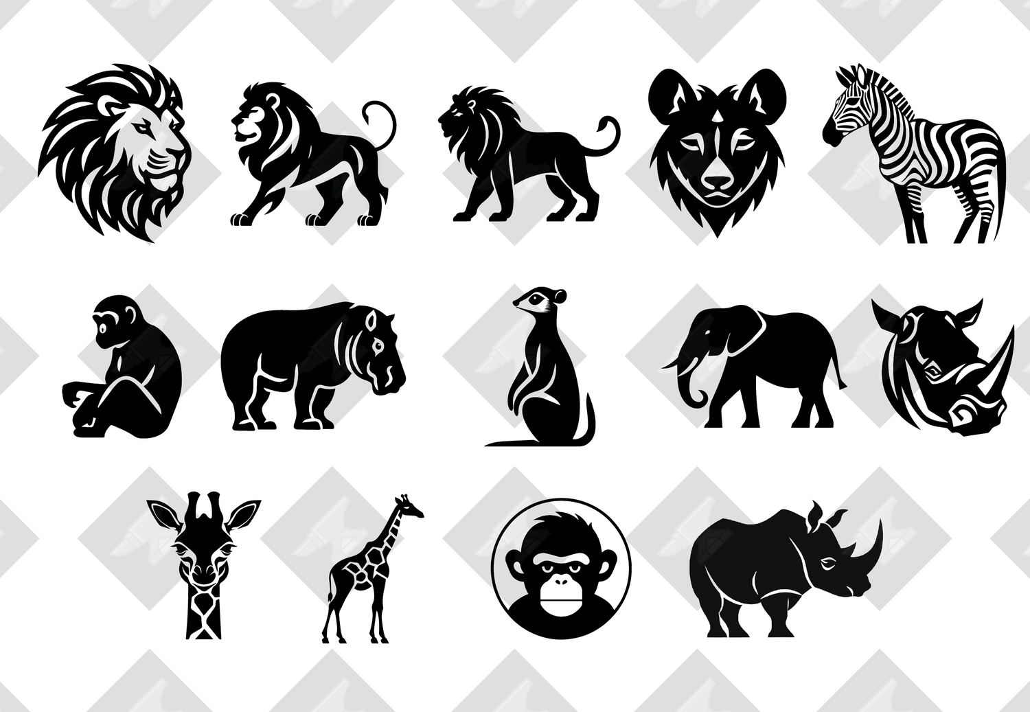 African Safari Animal Silhouettes — 14 Wildlife Vector Icons | SVG + PNG - Image 1