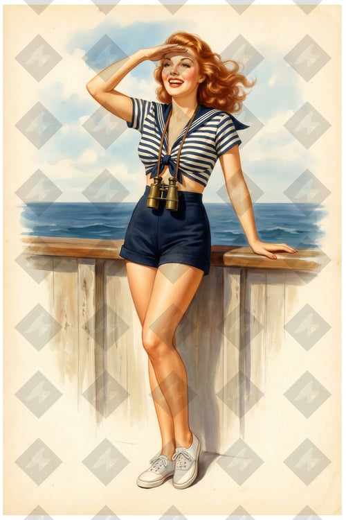 Vintage 1940s nautical pin-up art print. High-resolution digital download from the Victory Girls WWII collection.